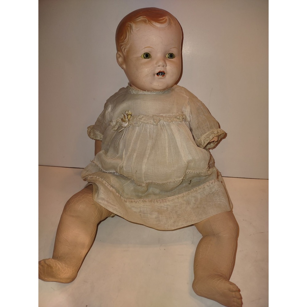 Antique 1920s Composition Baby Doll 16" "US of A" with Clothes, Blinking, Good
